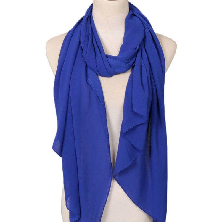 Women Solid Color Natural Fold Chiffon Shawl Scarf Turban 180cm