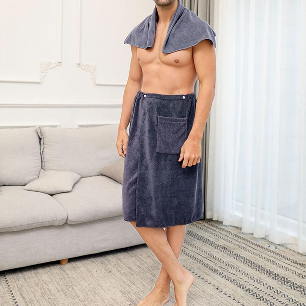 Microfiber Men's Bath Towel, SPA Sauna Wrap Towel, Gray