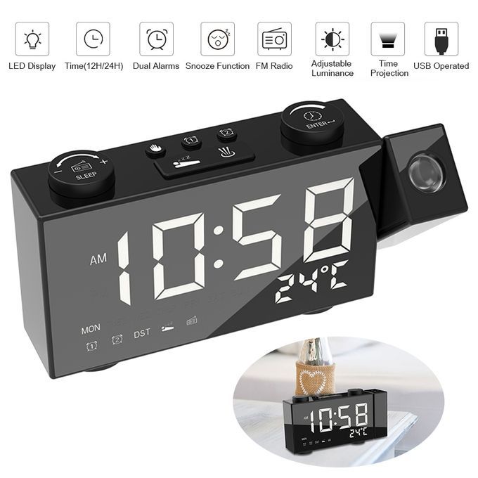 6 Inch Digital FM Projection Radio Alarm Clock Timer LED USB