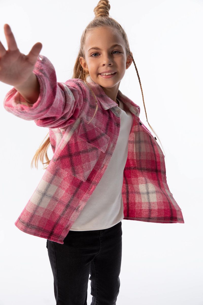 Girl - Cropped Fit Basic Woven Long Sleeve Shirt - Pink