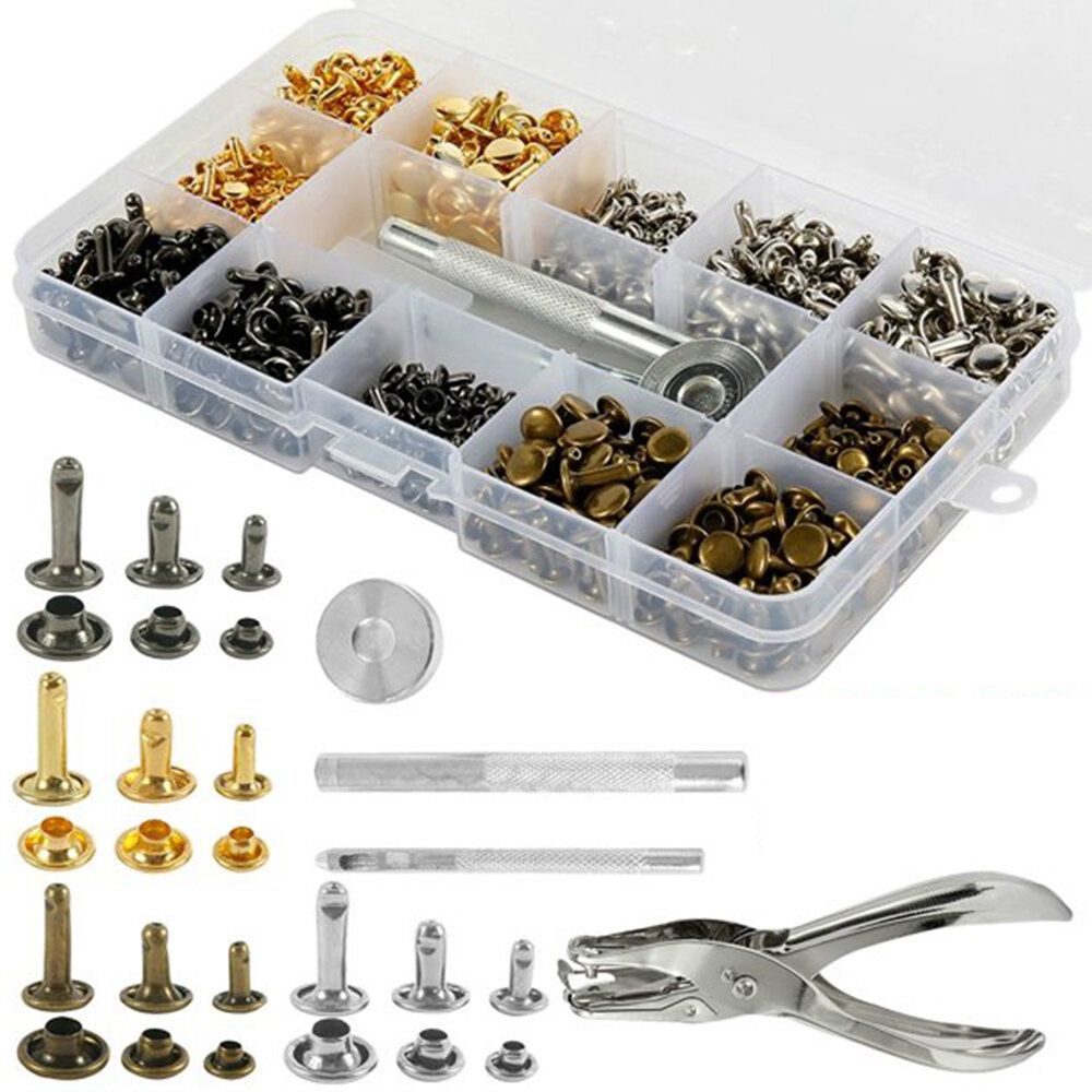 360Pcs/Set Leather Rivets Double Cap Rivet Tubular Metal
