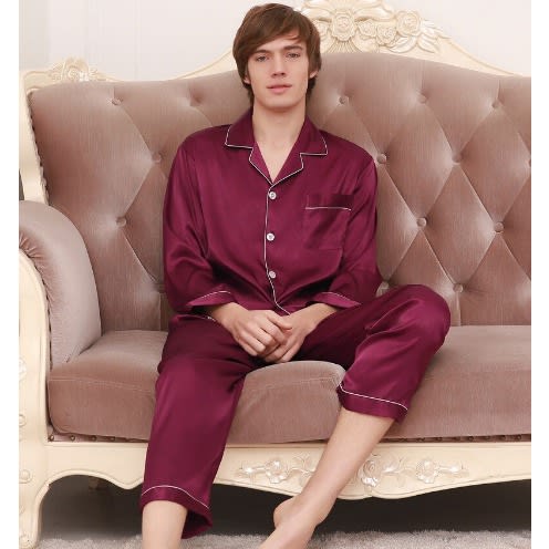 Unisex Long Sleeve Silk 2-piece Pyjamas