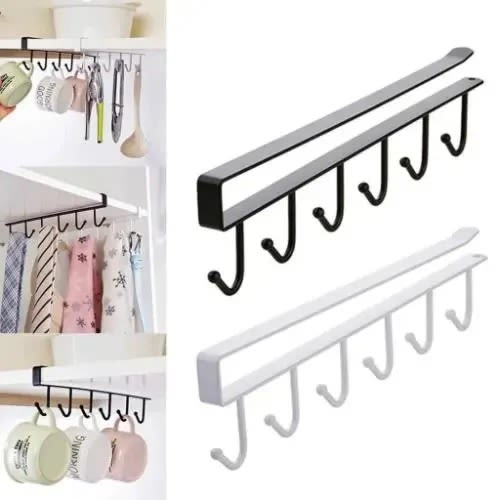 6 Hooks Under Cabinet Kitchen Storage Shelf Hang -2pcs