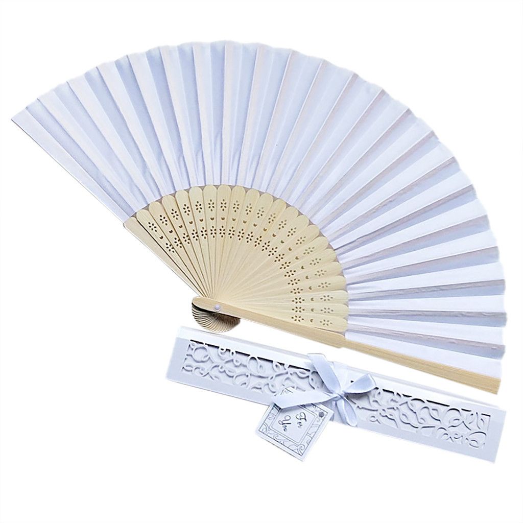 Bamboo Solid Gift Fan Home Gift Cartoon Color June25 Color 1 Solid Box Fan Gift Wedding Pc Fan Decor Tray Couple Silk Folding