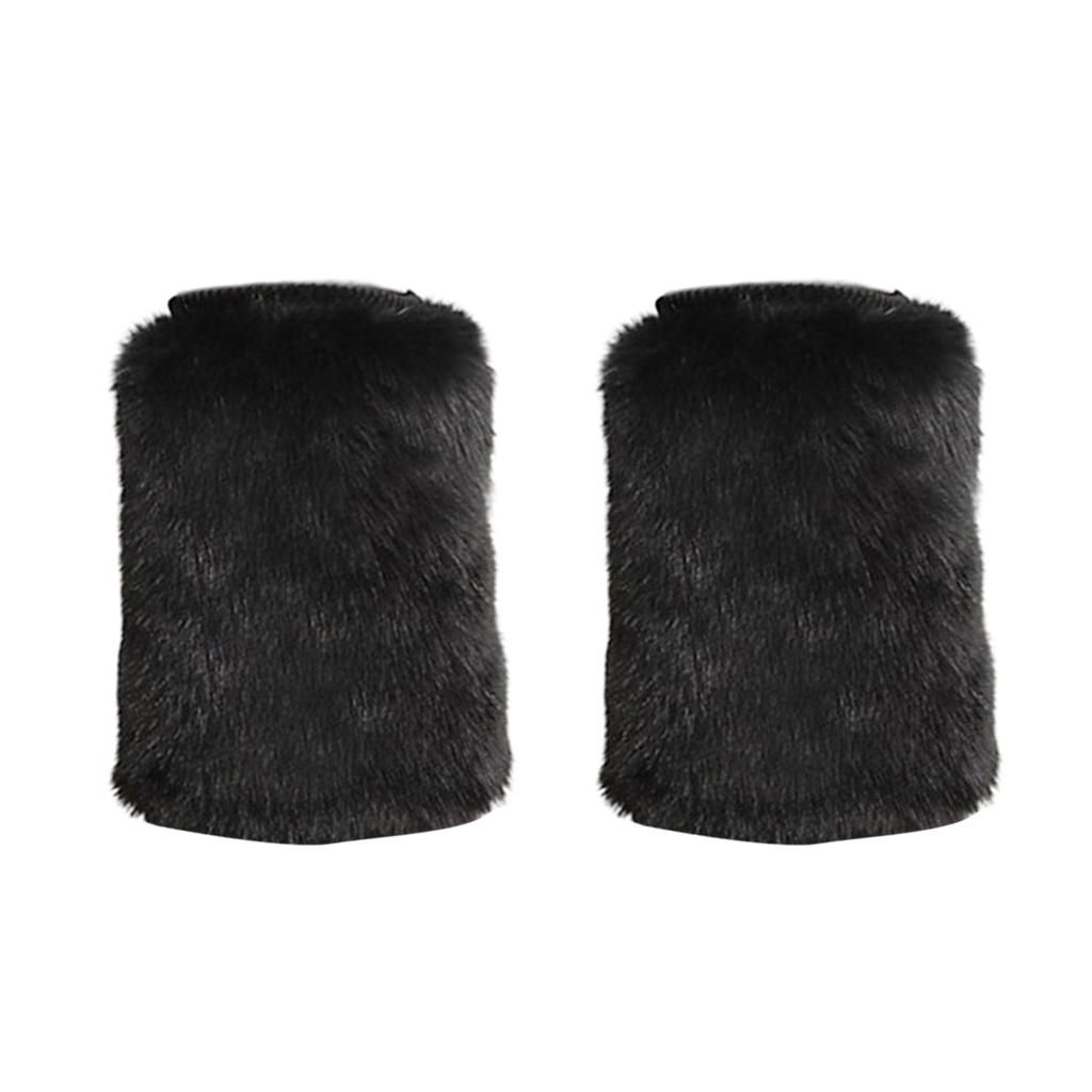 Trendy Ladies Solid Faux  Leg Warmer Winter Furry Boot Cuff Black