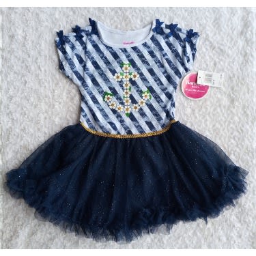 Flower Anchor Tutu Dress - Navy Blue