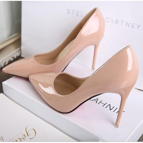 PU Leather  Slim- High Heeled  Party Shoes-Apricot 8CM