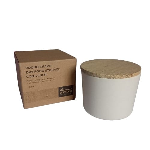 Round Dry Food Storage Canister - Ceramic With Bamboo Lid - 700ml