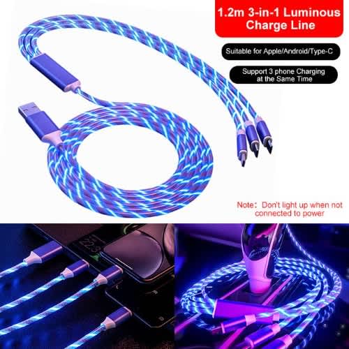 3-in-1 Luminous Fast Charge Cable For Apple/android/type-c