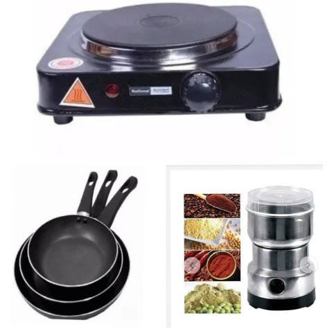 Single Hot Plate + Nima Grinder + 3 Set Of Non Stick Frying Pan bundles