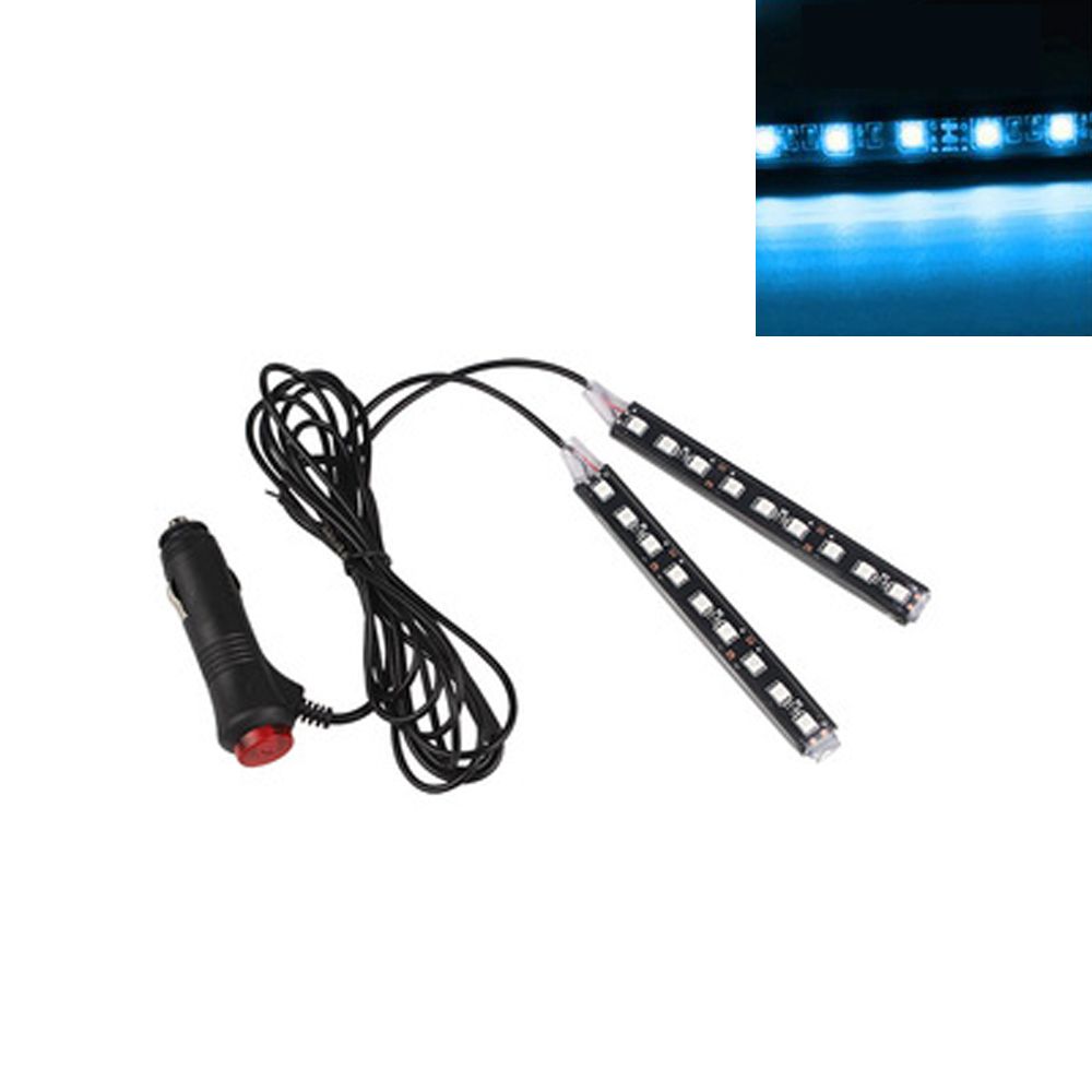 Multicolor Adhesive Tap Auto Decoration Dash Foot Socket 9 LED Strip Lamp Car Cigarette  Atmosphere Lights Light Blue