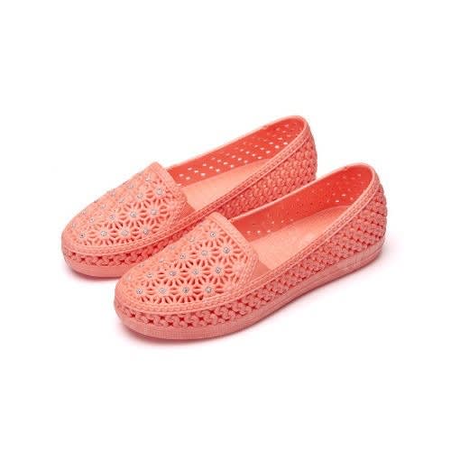 Rhinestones Ladies Loafers-Peach