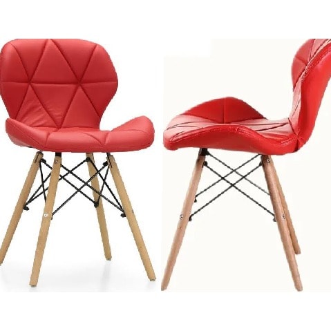 Set Of 2 Padded Wood Leg Dining Chairs - Red