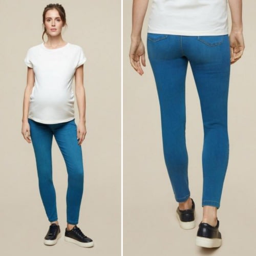 Straight Leg Overbump Midwash Blue Maternity Jeans