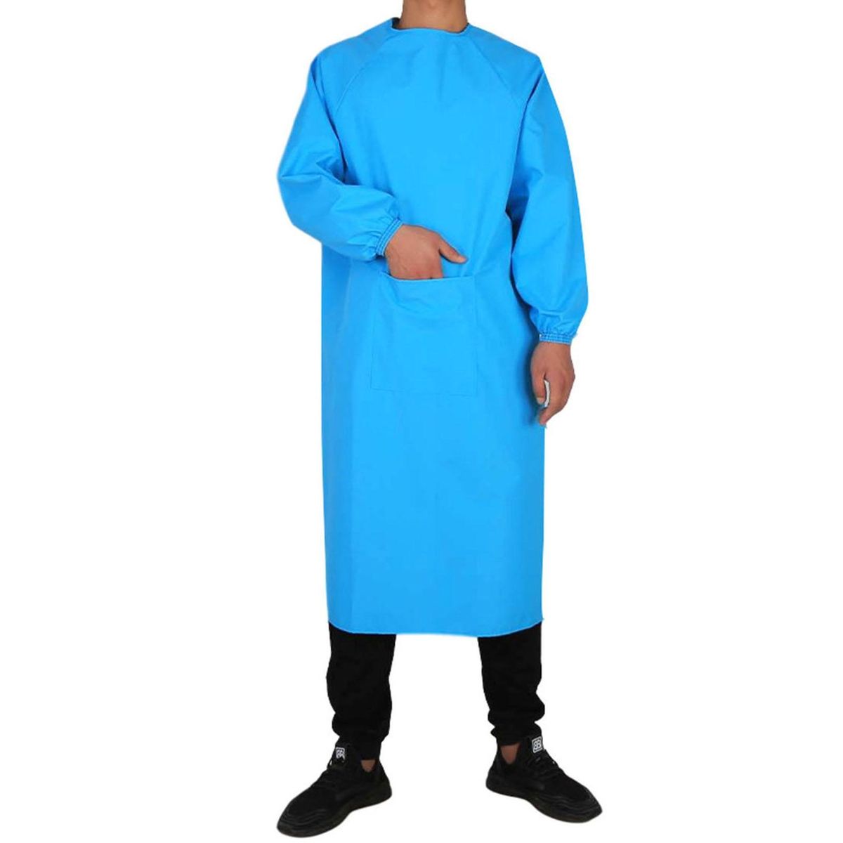 Waterproof Canvas Apron with Pockets Long Sleeves Ideal for Chefs Sky Blue