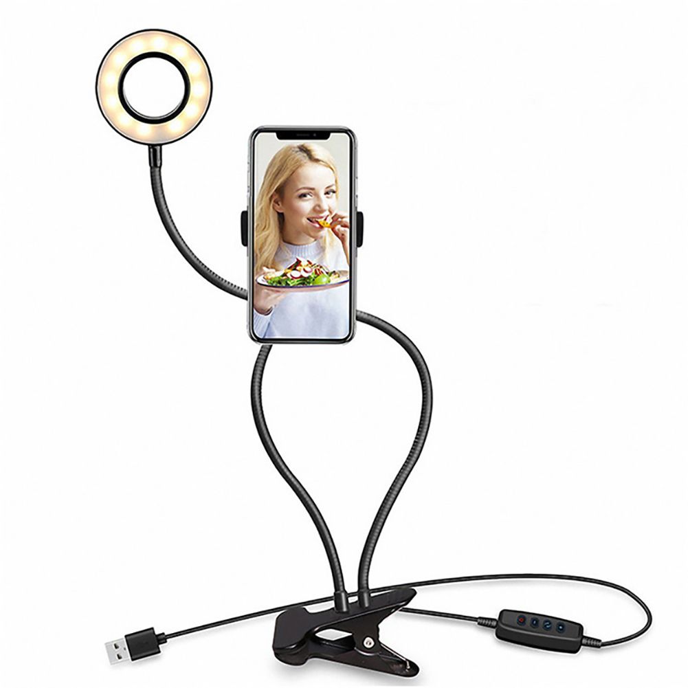 USB Flexible Arm Selfie Clip Stand Ring Fill Light-Black