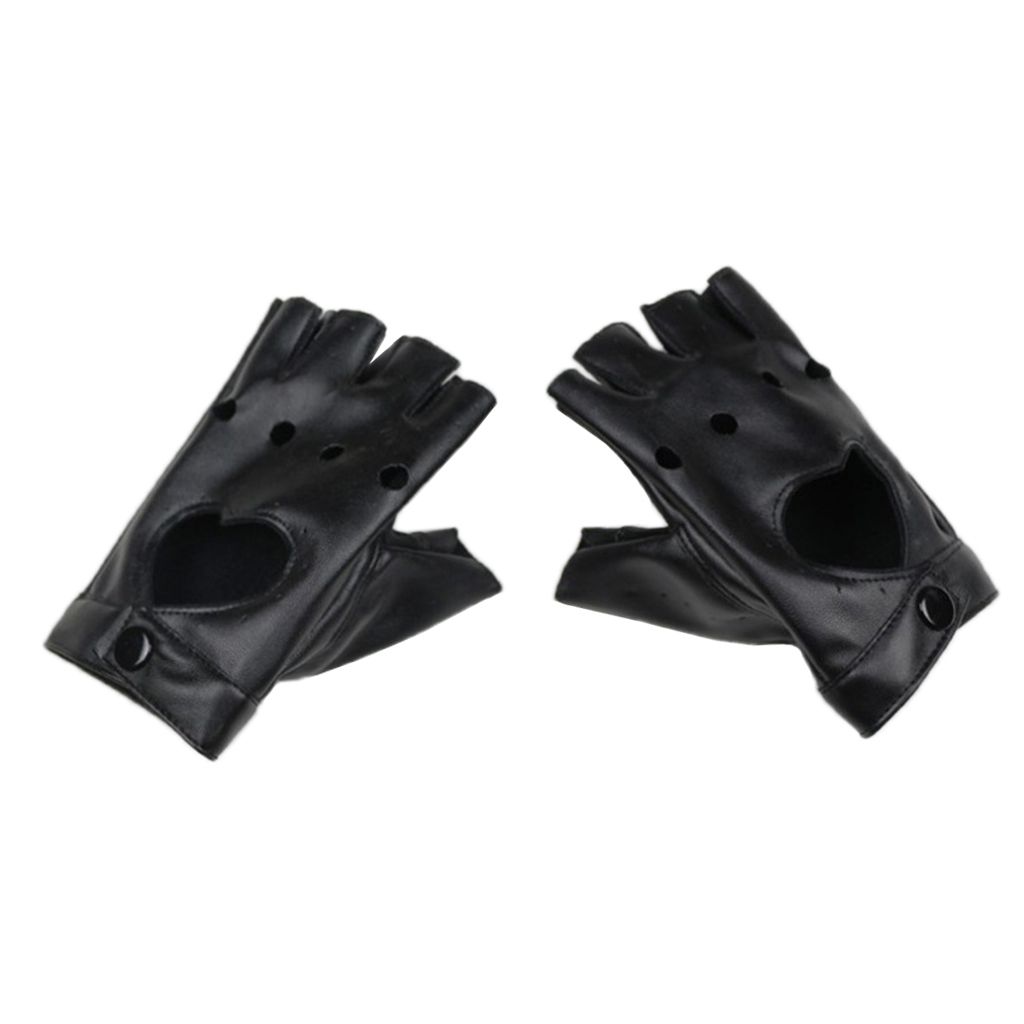 1 Pair Fingerless  Women's PU Leather Mitten Punk Rock Black