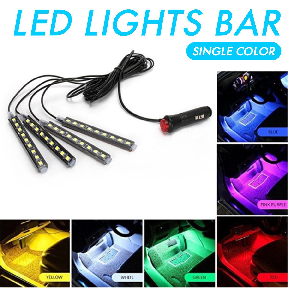 12V 9LED Car Interior RGB LED Strip Lights Atmosphere Decorative Neon Music Lamp Green