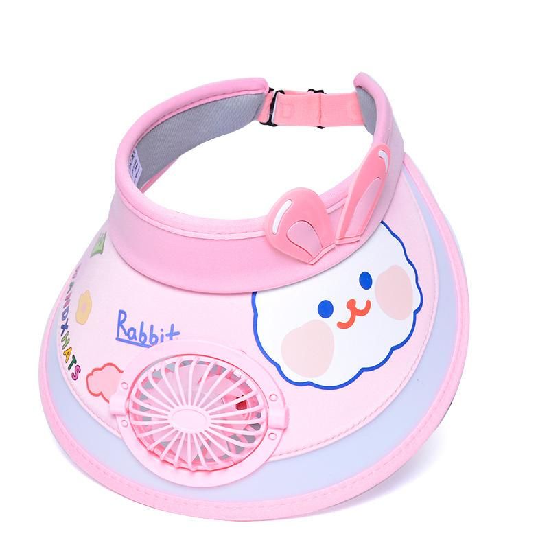 Kids Cartoon Visor Hat with Mini Fan,Sun UV Protection,Back Adjustable Buckle