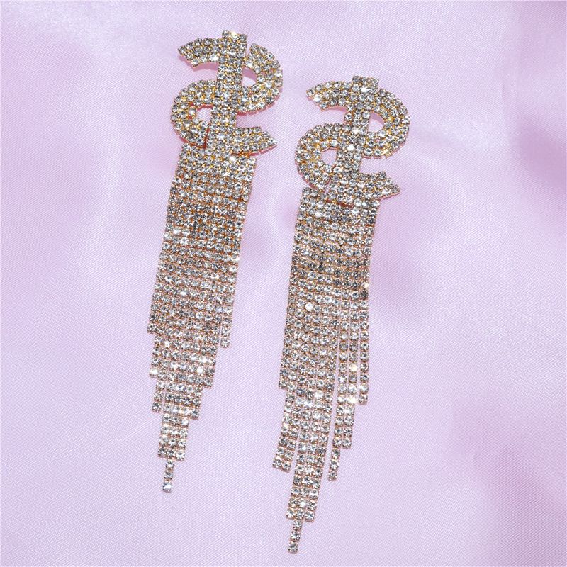 Exaerated Queen Rhinestone Earrings For Women Fashion Long Letters Pendant
