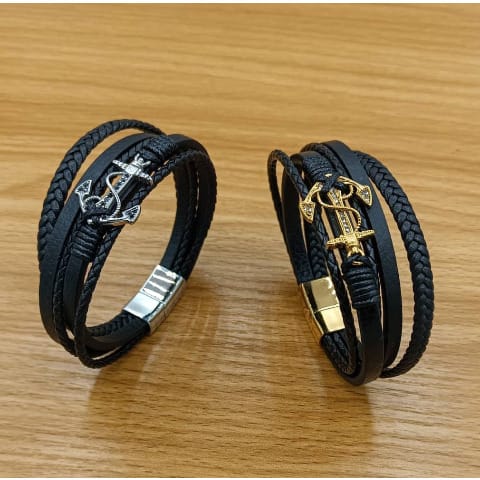 Leather Bracelet For Men 2 Pairs Gold And Silver