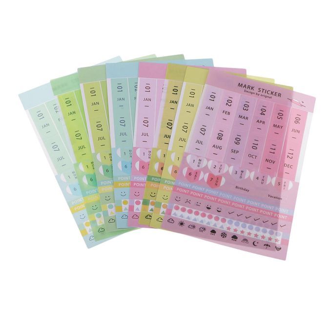 8 Sheets Of DIY Paper PVC Monthly Calendar Index Tabs Reminder Sticker