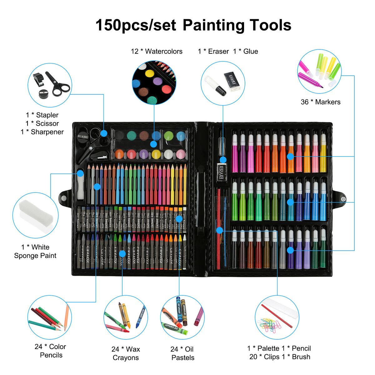 150pcs Art Drawing Set Painting Sketching Color Pen For Kids