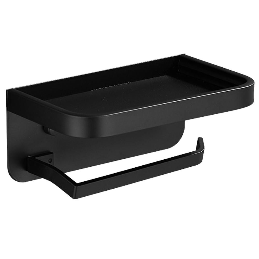 2 IN 1 Toilet Paper Holder With Phone Shelf for Bathroom Washroom Wall Mounted Black Color