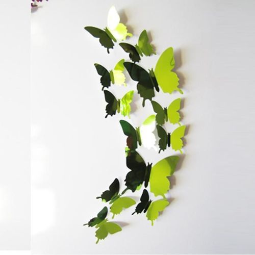 Wall Stickers Decal Butterflies 3D Mirror Wall Art  Green