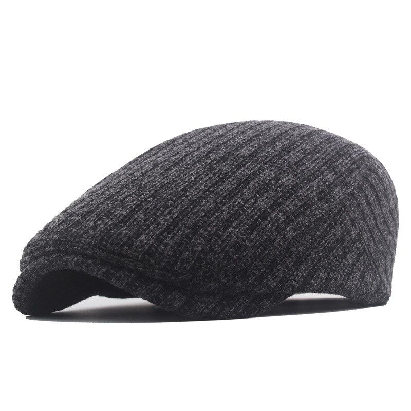 Autumn Winter Wool Knitted Warm Beret Men's Big Head Vintage Herringbone