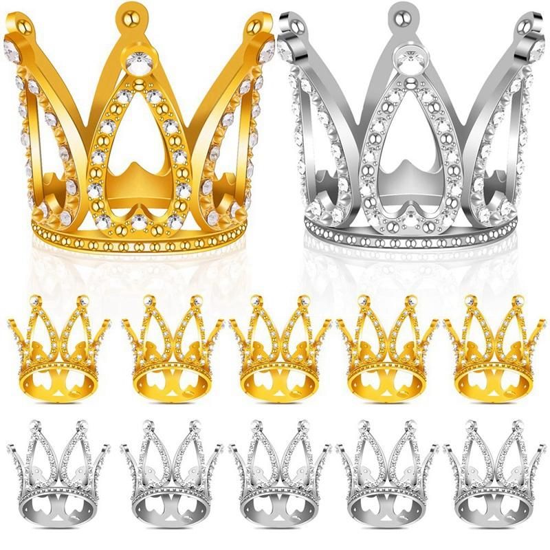 12 PCS Mini Crown Cake Topper,Gold & Silver R
