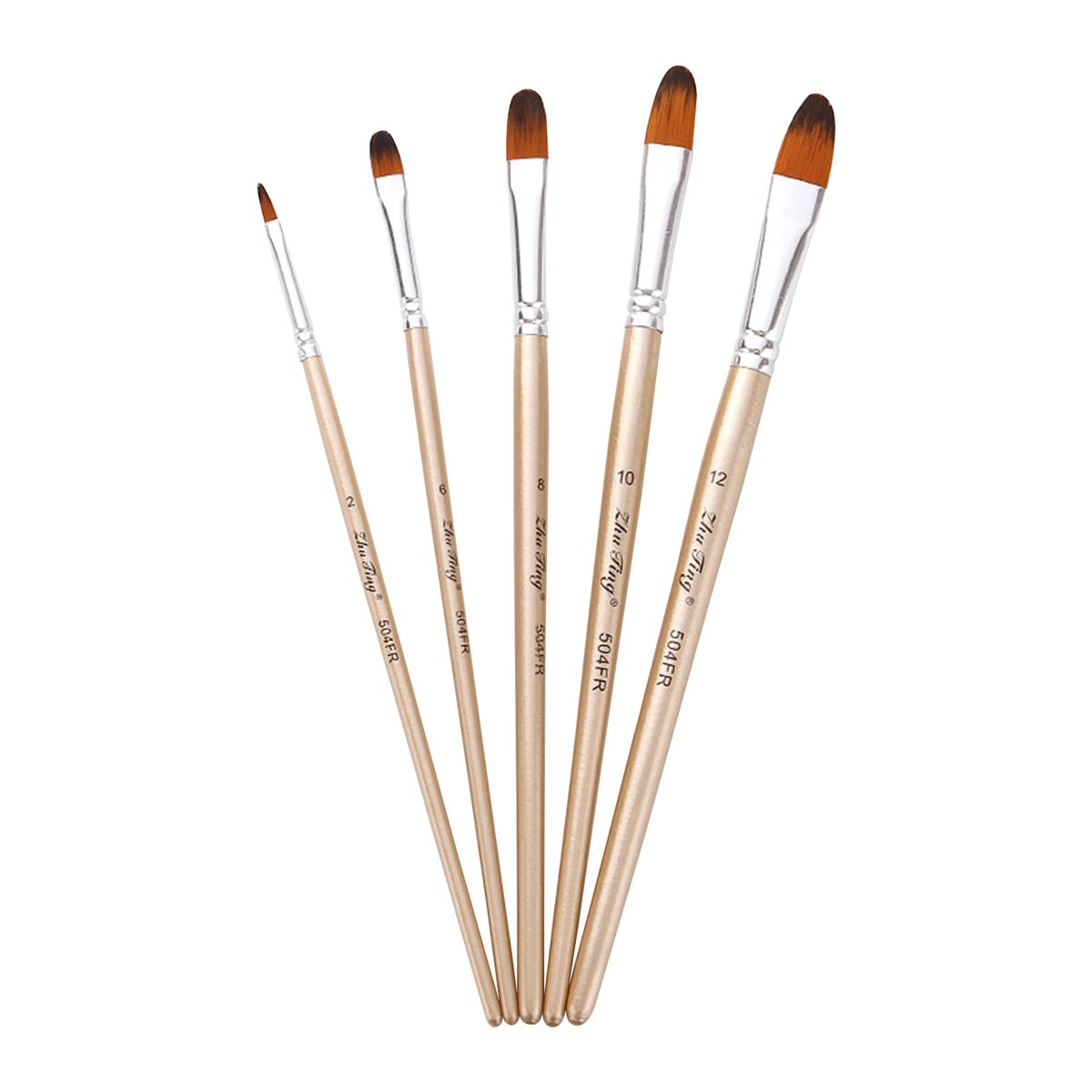 5pcs Filbert Tip Paint Brushes Set Nylon Hair Wooden Handle