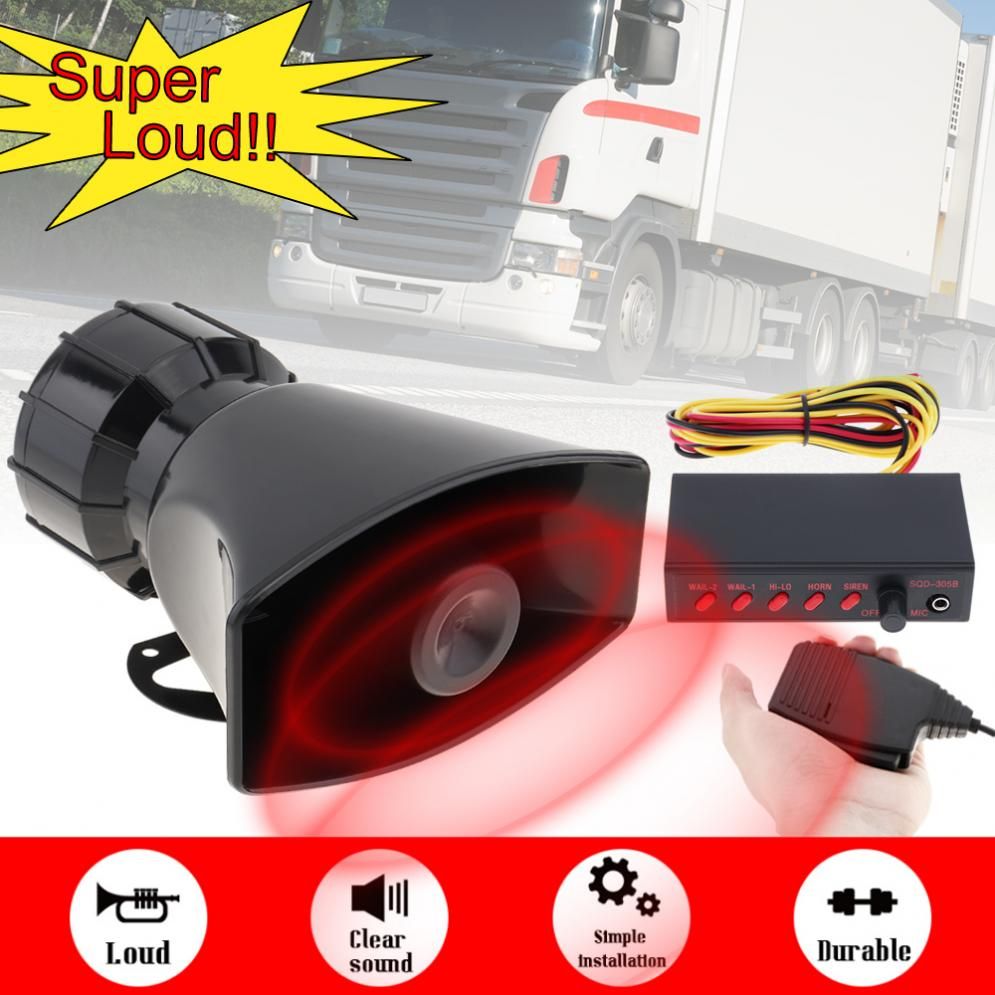 12V 100W Car Horn Siren Sound 5 Tone Alarm Electric Horn PA