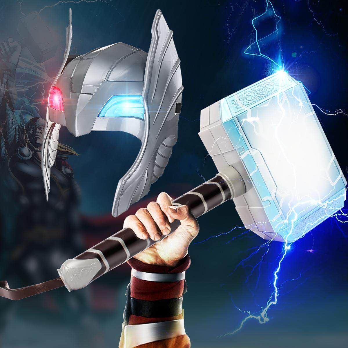 LED Glowing And Sounds Hammer LED For Thor Action Figures Kids Cosplay Toys Helmet (mask)