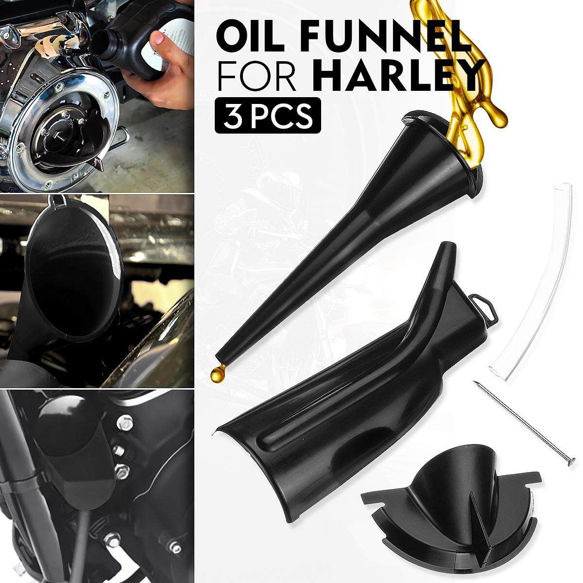 3pcs Crankcase Fill+Primary Case Oil Fill+Drip-Free Oil Funnel Kit For Harley