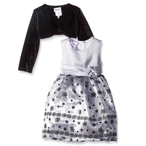 Girls Flocked Dress - Silver
