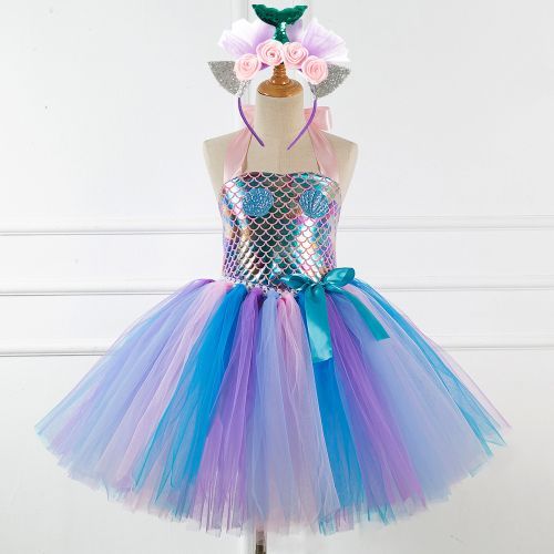 Girls Princess Dress [Mermaid*Fish Scales*Free Headwear]-93450