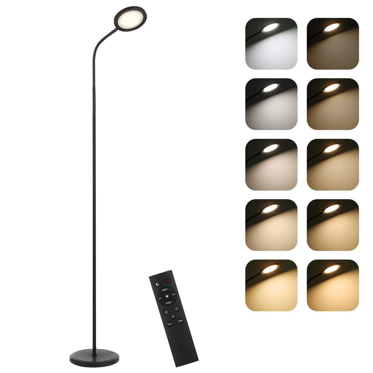 Tomshine 15W Bright LEDs Floor Lamp Modern Standing Light with Remote Control Touching Control Stepless Changing Color Temperatures Eye-caring Dimmable Reading Light for Reading Bedroom Office
