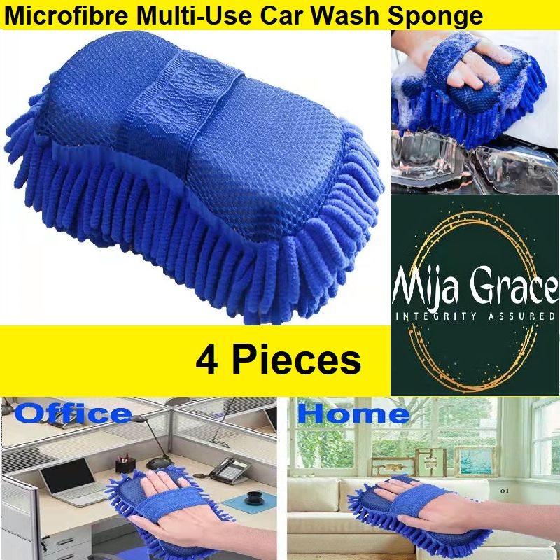 {MijaGrace} Microfiber Multi-Use Car Wash Sponge 4 Pcs -BLUE
