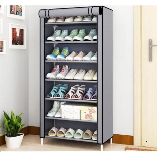 Stainless Shoe Rack + Fabric Cover For 24-pairs Grey Color