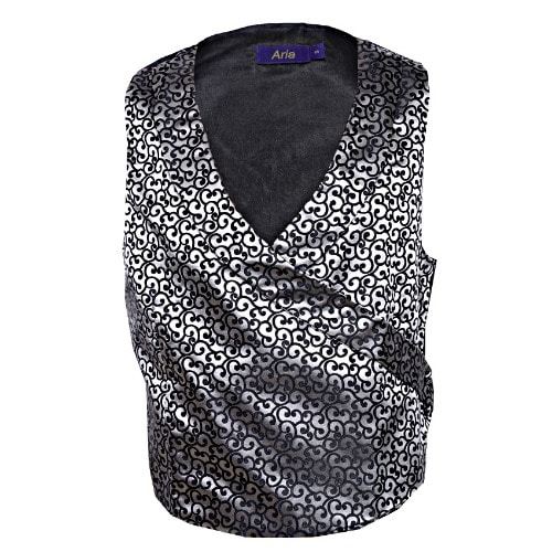 Wrap Around Patterned Waistcoat With Lapel- Grey&Black - MWC-2820