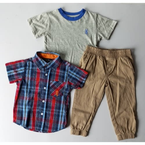 Boy's Shirt +T-shirt & Chinos Trouser Set - 3pcs