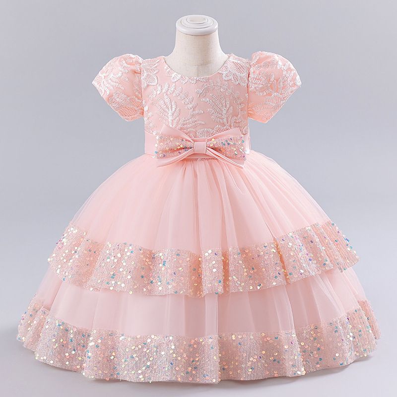 GIRL BIRTHDAY LUXURY SHIMMER DL BALL GOWN + SLEEVE - PINK - BG401