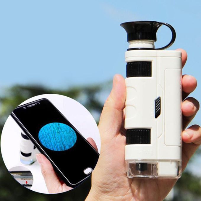 Mini Handheld 80x-120x Pocket Microscope Magnifer Loupe White