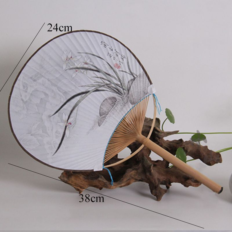 Silk Home Fan Collection Shooting Paper Cloth Fan Old Props Material Bamboo Fashion For Pu Round Printing Style Decoration