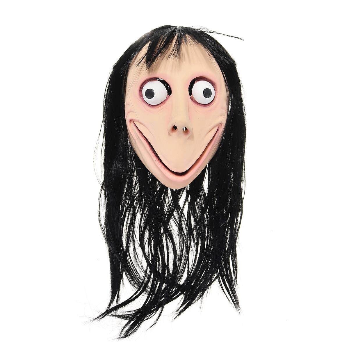 Scary Momo Games Latex With Long Hair Adult Halloween Costume Party Props Black