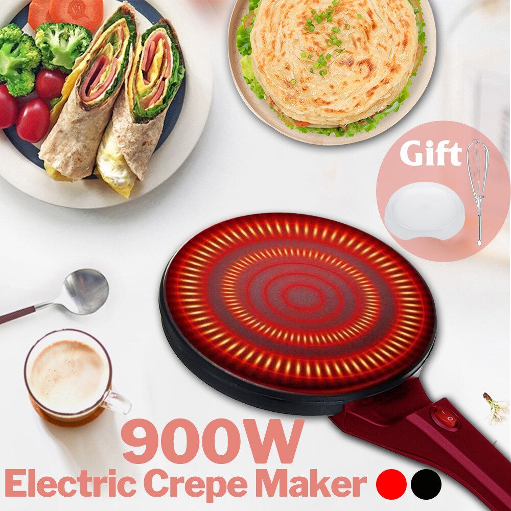 220V 900W Electric Griddle Crepe Maker Non-stick Pan Style 8" Pancake Machine + Bowl + Egg Blender Black