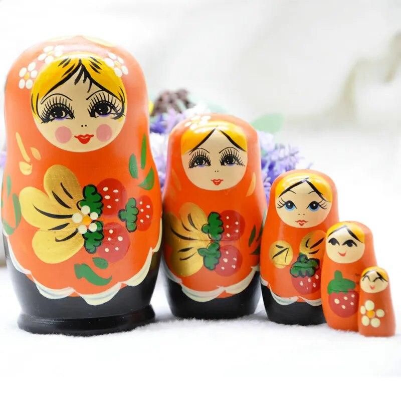 5pcs/set Wooden Russian Nesting Dolls Creative Ornaments New Year Christmas Gifts Wood Crafts Matryoshka Doll