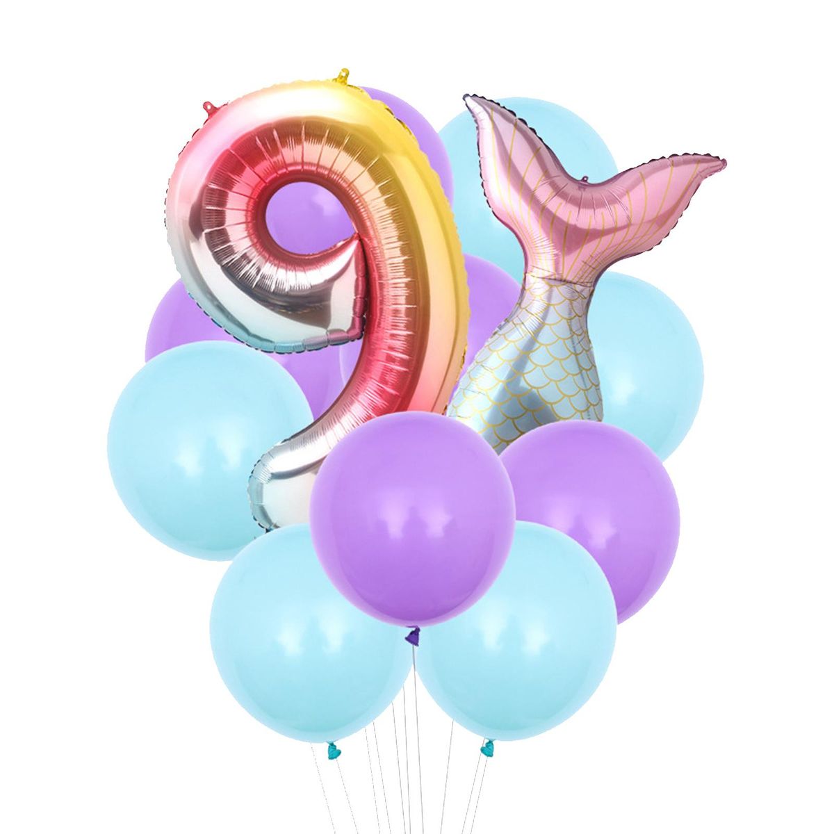 12PCS Mermaid Tail Balloons Birthday Party Decorations Set Boys Girls Birthday Party Supplies Reusable Foil Balloons for Baby Shower Birthday Party Decorations