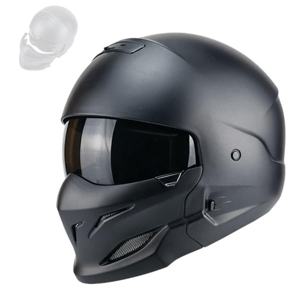 Motorcycle Helmet Vintage Combined Helment Half-Helmet Street Bike Safety Helmet Shock Absorption with Detachable Face Cover for Men & Women All Seasons